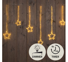 STAR CURTAIN WIRE TRANSPARENT 364L/200X80CM LED CLASSIC WARM 10 STRANDS/STARS - 5M STARTING CORD - IP44 TRANSFORMER ON / 8/16H TIMER / OFF / DIMMER