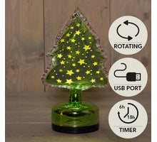 KERSTBOOM LED GLAS DRAAIEND LED OP VOET OP BATTERIJ EN USB C 9X13.5X23.5CM GROEN