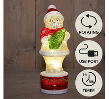 SNEEUWPOP GLAS DRAAIEND LED OP VOET OP BATTERIJ EN USB C 11X10X28.5CM