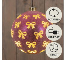 BAL GLAS DRAAIEND LED OP BATTERIJ EN USB C 15X15X15CM ROZE