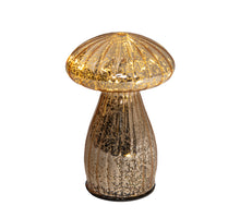 PADDENSTOEL GLAS LED OP BATTERIJ MET TIMER 15X9.5CM MERCURY GOUD (excl. 2XAAA batterij)