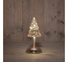 KERSTBOOM OP STAM GLAS LED OP BATTERIJ MET TIMER H20.5CM ZILVER