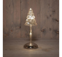 KERSTBOOM OP STAM GLAS LED OP BATTERIJ MET TIMER H25.5CM ZILVER