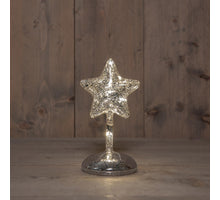 STER OP STAM GLAS LED OP BATTERIJ MET TIMER H19CM ZILVER