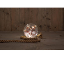 B.O. BAL GLAS DROOGBLOEMEN IN SNEEUW 15CM AAN TOUW / 10LED WARM WIT - 2XAA