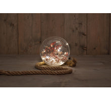 B.O. BAL GLAS DROOGBLOEMEN IN SNEEUW 18CM AAN TOUW / 15LED WARM WIT - 2XAA