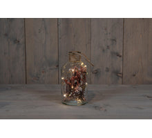 B.O. FLES GLAS MET DROOGBLOEM ROZE 20X9,5CM / 10LED WARM WIT