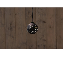 B.O. GLAS BAL ZWART MET STERREN 10CM /LED WARM WHITE - 2XAAA