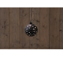 B.O. GLAS BAL ZWART MET STERREN 12CM /  LED WARM WIT - 2XAAA