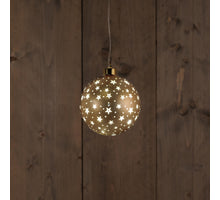 B.O. GLAS BAL MAT GOUD MET STERREN 10CM /LED WARM WIT - 2XAAA