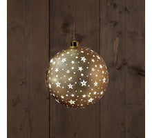 B.O. GLAS BAL MAT GOUD MET STERREN 15CM /LED WARM WIT - 2XAAA