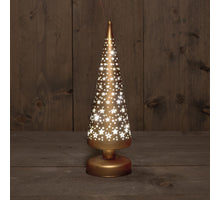 B.O. GLAS BOOMPJE MAT GOUD MET STERREN 9X30CM / 10LED WARM WIT  - 3XAA