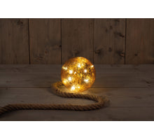 B.O. BAL GLAS MET GOUD FOLIE 15CM AAN TOUW / 10LED WARM WIT - 2XAA