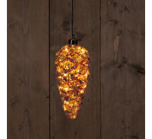 B.O. GLAS DENNEAPPEL  ANTIEK GOUD 20CM /15 LED CLASSIC WARM - 2XAAA