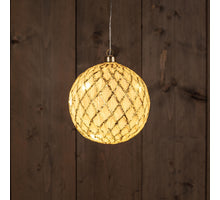B.O. GLAS BAL WIT-GOUD 15CM / 15LED CLASSIC WARM - 2XAAA