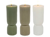 Led kaars ribbel wit/z.groen/grijs d7x20cm 3 assortie 2xAA excl.