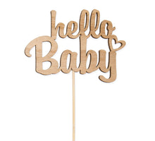 Pack of 8 Wooden plugs ''hello baby'' natural 9cm
