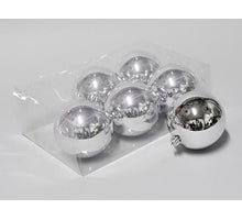 cb. 6 plastic balls silver shiny 100 mm