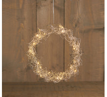 B.O.T. METAL WREATH SILVER DIA 30CM 25LED WARM WHITE - 50CM