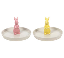 Schaal rond keramiek met konijntje roze of geel 17*17cm 2 assortie