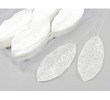 Decoratie bladeren op steker 36 stuks 6x14cm wit