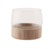 Vase with wooden base glass 16.5x16.5x14.5cm Transparent
