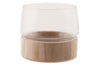 Vase with wooden base glass 16.5x16.5x14.5cm Transparent