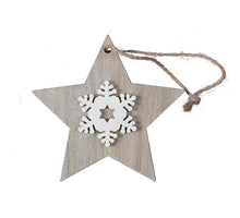 pm. 8 wooden stars/hanging grey/white 7 cm