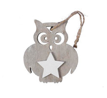 pm. 8 wooden owls/hanging grey/white 7 cm