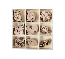 crate 36 wooden deco 9 assorted ''autumn'' natural 3.5-4 cm