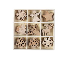 crate 36 wooden deco 9 assorted ''christmas'' natural 3.5-4 cm