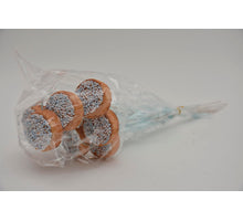 Pack of 8 Rusk 6cm blue SMALL on 50cm stick with ribbon