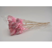 Pak á 12 Hart 6,5cm roze op 50cm stok met lint