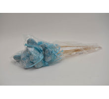 Pak á 12 Hart 6,5cm blauw op 50cm stok met lint