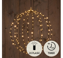 BAL ZWART 40CM/ 192 LED CLASSIC WARM (24 FLASH) - 5M AANLOOPSNOER - AAN / DIMMER / 8/16U TIMER / UIT IP44 TRAFO