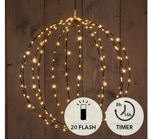 BAL ZWART 50CM/ 216 LED CLASSIC WARM (24 FLASH) - 5M AANLOOPSNOER - AAN / DIMMER / 8/16U TIMER / UIT IP44 TRAFO