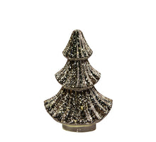KERSTBOOMPJE GLAS 10LED 3XAAA BATTERIJ MET TIMER 15.5X9.5XH24CM METALLIC ANTRACIET