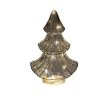 Glass Christmas Tree, 10 LEDs, 3 x AAA batteries, with timer, 15.5 x 9.5 x 24 cm, grey.