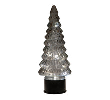 KERSTBOOMPJE GLAS DRAAIEND  20LED 3XAA BATTERIJ MET TIMER 13XH35CM GRIJS