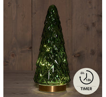 BOT GLASS TREE GREEN 10L WITH GOLDEN BASE 13X28.5CM 3XAA WITH TIMER