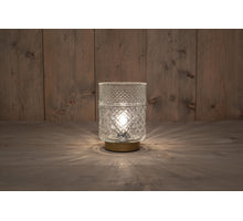 B.O. GLAZEN LAMP HELDER MET GOUDEN VOET 12X17,5CM - 2XAAA