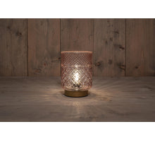 B.O. GLAZEN LAMP ROZE MET GOUDEN VOET 12X17,5CM - 2XAAA