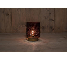 B.O. GLAZEN LAMP BORDEAUX MET GOUDEN VOET 12X17,5CM - 2XAAA