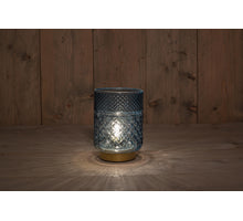 B.O. GLAZEN LAMP BLAUW MET GOUDEN VOET 12X17,5CM - 2XAAA