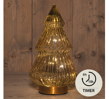 BOT GLASS TREE AMBER 10L WITH GOLDEN BASE 15X28.5CM 3XAA WITH TIMER