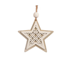 Zakje á 8 wooden stars/hanging grey/white 10cm