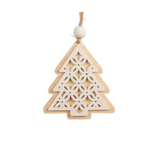 Zakje á 8 wooden trees/hanging natural/white 10cm