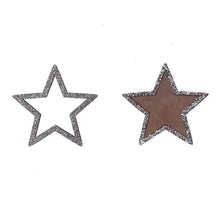 pb. 12 wooden stars  w/glitter silver 6 cm