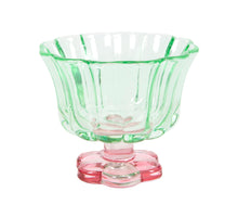 Glas bloemvorm roze/groen d10,8x9,3cm