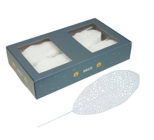 w/b. 48 sparkling deco leaves white 60x140mm